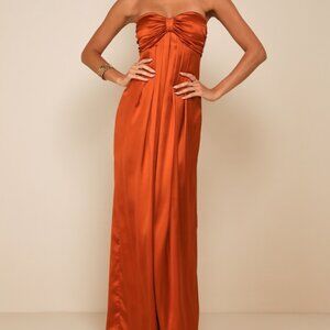 Lulus Memorable Entrance Rust Orange Strapless Satin Maxi Dress - Size L